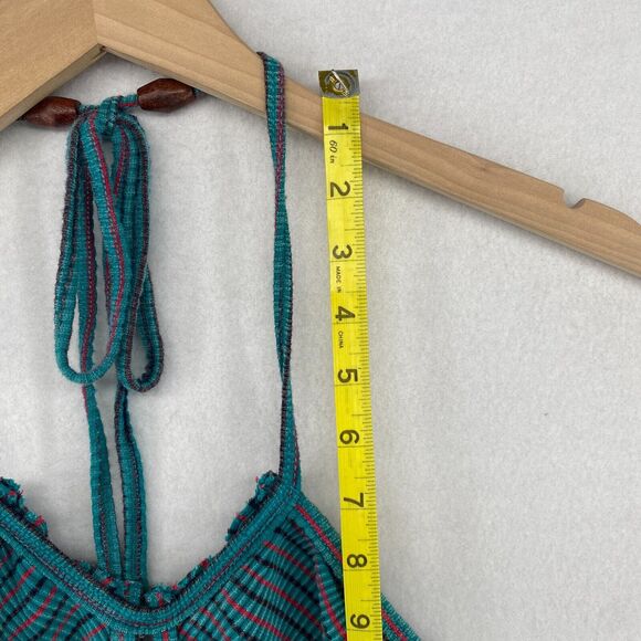 FREE PEOPLE Dress L Terra Ribbed Jersey Halter Striped Cutout Maxi Blue - Picture 13 of 16